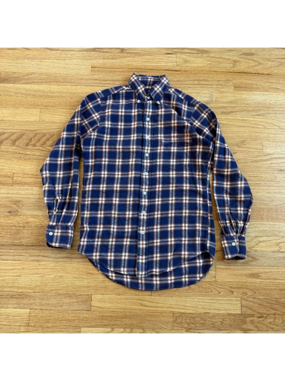 Drake's London Navy Blue Flannel Work Shirt Small